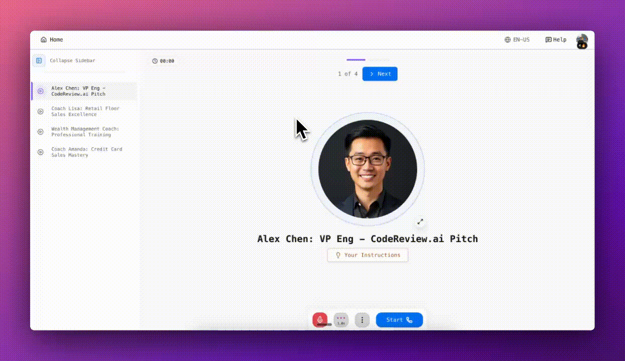Pre-built sales coaching scenarios in Tough Tongue AI